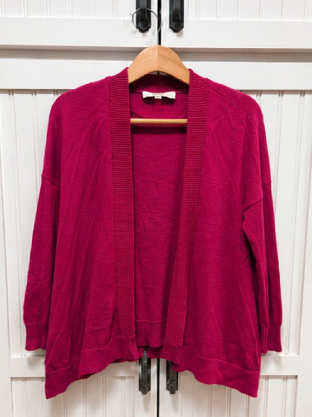 LOFT Women’s Medium Pink Open Front Cardigan Sweater Ribbed Trim